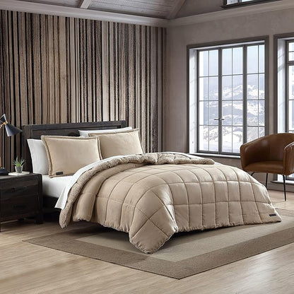 Eddie Bauer - Twin Comforter Set, Microsuede Bedding with Soft Plush Faux Shearling Reverse, 2 Piece Bed Set with Matching Pillowcase (Sherwood Brown)