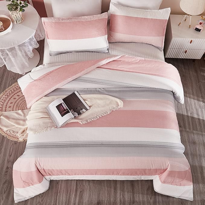Litanika Pink Twin/Twin XL Comforter Set for Girls - 2 Pieces Blush Twin Extra Long Size Lightweight Bedding Set, All Season Down Alternative Comforter