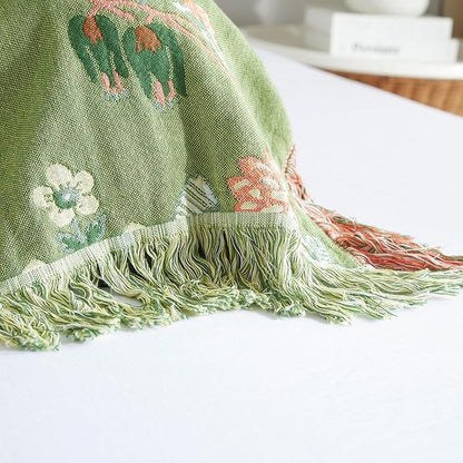 Boho Throw Blanket for Bed 80”x90”, 100% Cotton Woven Blanket for Couch Sofa, Ultra Soft 4-Layer Muslin Quilt with Floral Printed, Farmhouse Bed Blanket/Cover for Living Room Decor