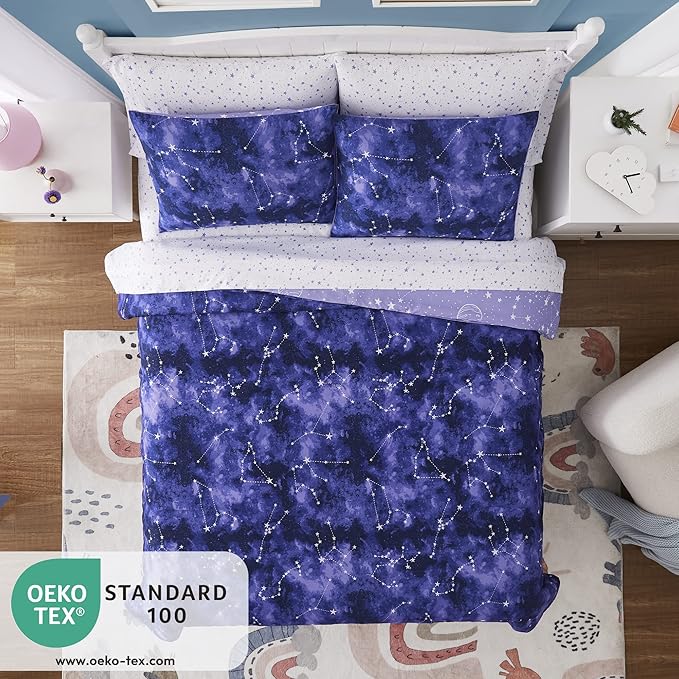 Twin Kids Comforter Set - 5 Pieces Twin Bedding Sets for Boys Girls Teen, Glow in The Dark Galaxy Bed in A Bag with Sheets