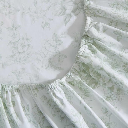 Laura Ashley - Queen Sheets, Cotton Percale Bedding Set, Lightweight & Breathable Home Decor (Toile Delight Green, Queen)