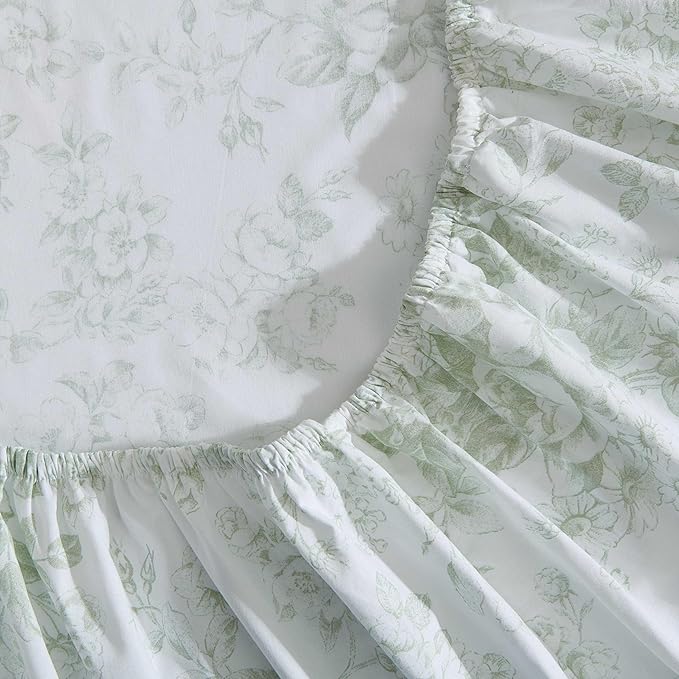 Laura Ashley - Twin Sheets, Cotton Percale Bedding Set, Lightweight & Breathable Home Decor (Toile Delight Green, Twin)