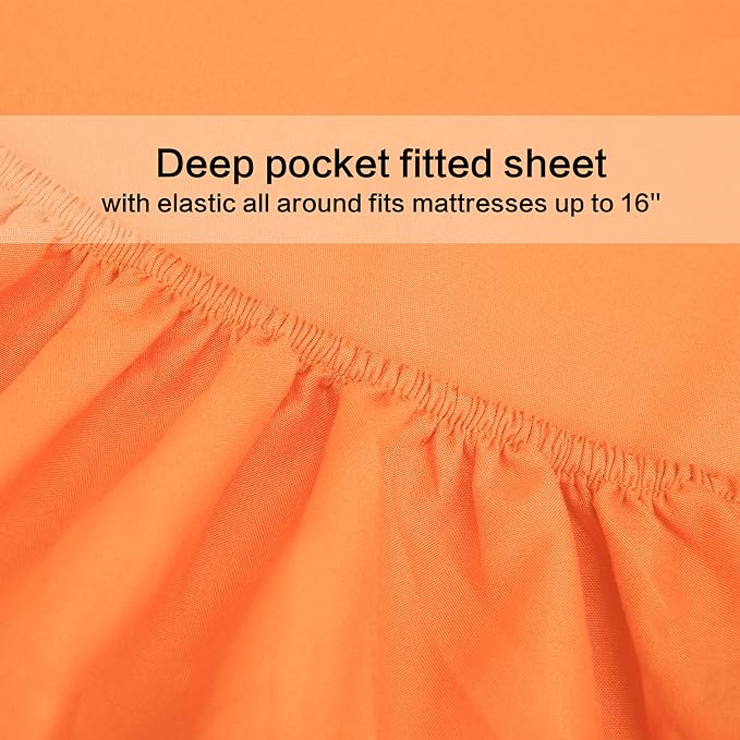 Best Season Bed Sheets Set Extra Soft - 1 Flat Sheet,1 Fitted Sheet and 1 Pillow Cases,Luxury Bedding Set,Deep Pockets,Wrinkle,Fade Resistant - Hypoallergenic- 3 Piece (Twin,Orange)