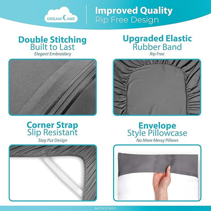 DREAMCARE King Size Sheets Set – 6 pcs Cooling Bed Sheets – up to 21” Deep Pocket King Sheet Set - 2500 Supreme Collection – Extra Soft 100% Brushed Microfiber Hotel Luxury with Side Pocket - Gray