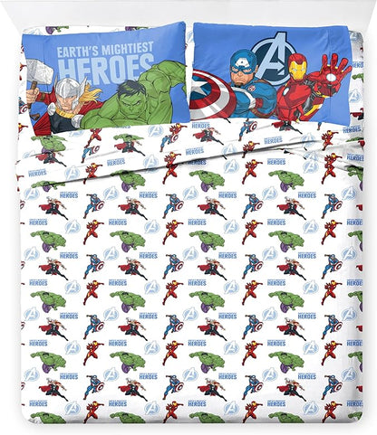 Jay Franco Kids Comforter Set Includes Sheets and Pillow Covers - Soft and Cozy Bed Set for Stylish Room Decor, Official Licensed Bedding, Blue - Avengers, 7 Piece Queen