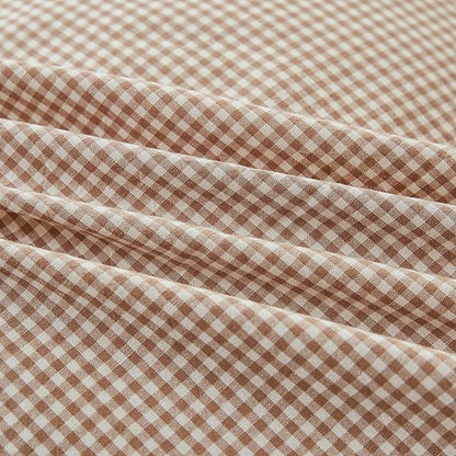 EAVD Tan Plaid Gingham Duvet Cover Twin Soft 100% Washed Cotton Reversible Tan and White Plaid Duvet Cover with 2 Pillowcases Farmhouse Ginggham Bedding Set with Zipper Closure