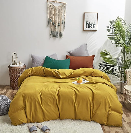 Luxlovery Mustard Yellow Comforter Set Queen Modern Bright Yellow Bedding Comforter Set Full Soft Cozy Breathable Quilts 1 Yellow Comforter+1 Green 1 Caramel Pillowcase for Adults Kids