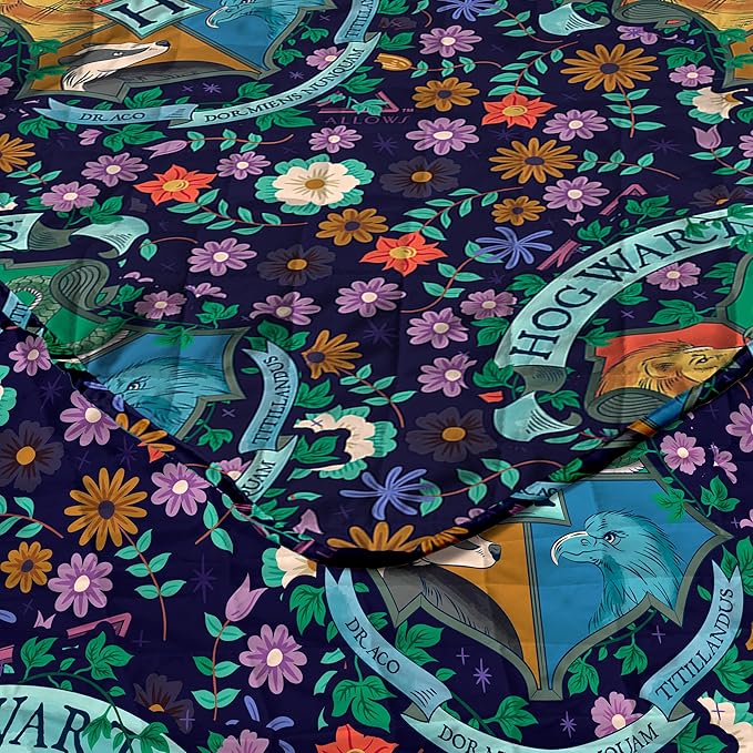 Harry Potter Botanical Crests Full/Queen Quilted Throw Blanket Adults Boys Girls, Soft Lightweight Bedding for Bed, or Couch, 90 x 90 inches