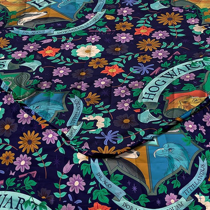 Harry Potter Botanical Crests Full/Queen Quilted Throw Blanket Adults Boys Girls, Soft Lightweight Bedding for Bed, or Couch, 90 x 90 inches