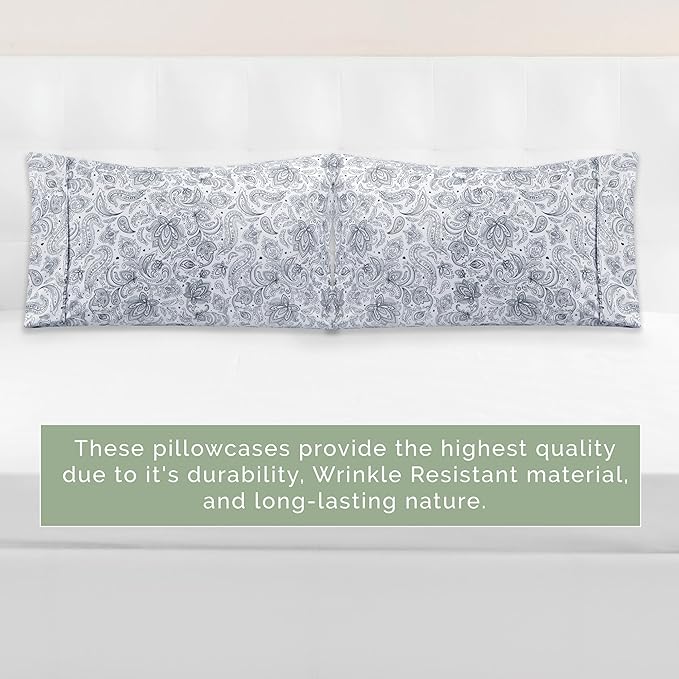 Elegant Comfort Ultra Soft Set of 2 Floral Print Pillowcases - 1500 Premium Hotel Quality Microfiber, Soft and Smooth Envelope Closure 2-Piece Pillow Covers - Standard/Queen, Paisley Navy