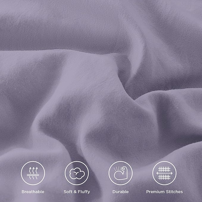 Andency Grayish Purple Ruffle Comforter Set King, Shabby Chic Farmhouse Bedding Comforter, Soft Lightweight Fluffy Polyester Bet Set All Season 3 Pieces Solid Comforter Set