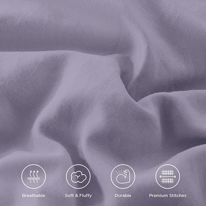 Andency Grayish Purple Ruffle Comforter Set King, Shabby Chic Farmhouse Bedding Comforter, Soft Lightweight Fluffy Polyester Bet Set All Season 3 Pieces Solid Comforter Set
