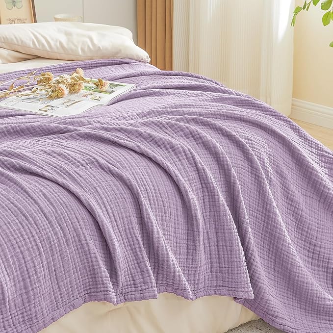 EMME Cotton Blanket Twin XL for Bed Soft Muslin Blankets 66"x90" Lightweight Breathable Layering Bedspread Coverlet All Season Gauze, Lavender