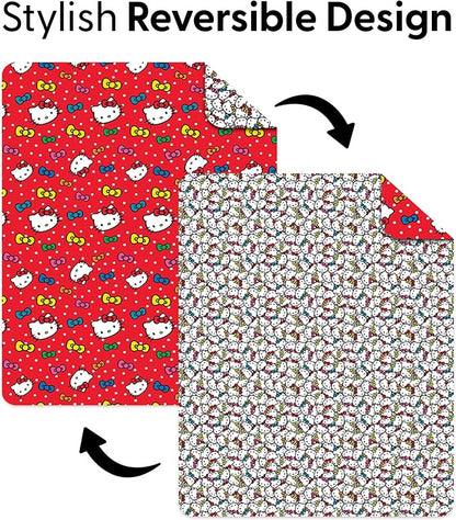 Northwest Sanrio Hello Kitty Rainbow Bows Quilted Throw, Comfy Throw, Adults Boys Girls, Soft Lightweight for Chair or Couch, 60 x 80 inches