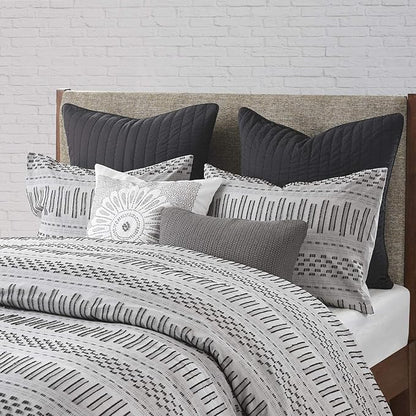 INK+IVY Rhea 100% Cotton Duvet Set Mid Century Modern Boho Design, All Season Comforter Cover Bedding Set, Matching Shams, King/Cal King, Geometric Clipped Jacquard Grey 3 Piece