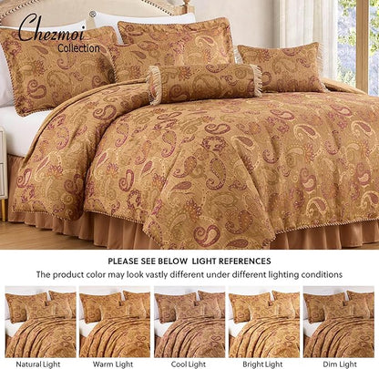 Chezmoi Collection Adelle 7-Piece Paisley Jacquard Embroidered Comforter Bedding Set, California King Size