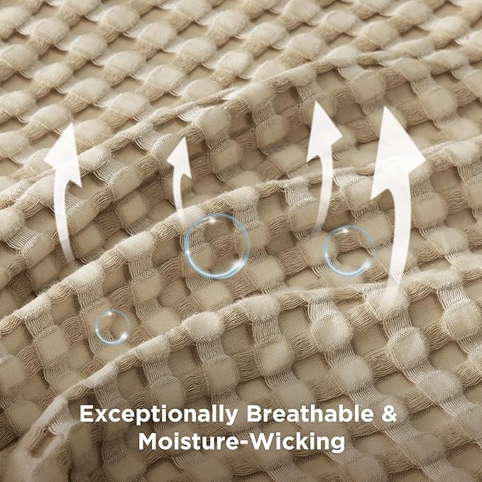 Bedsure Cooling Cotton Waffle Oversized King Blanket - Lightweight Breathable Blankets Rayon Derived from Bamboo for Hot Sleepers, Luxury Throws for Bed and Sofa, Light Brown, 120x96 Inches