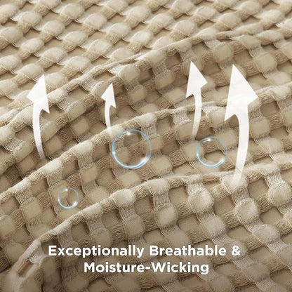 Bedsure Cooling Cotton Waffle Oversized King Blanket - Lightweight Breathable Blankets Rayon Derived from Bamboo for Hot Sleepers, Luxury Throws for Bed and Sofa, Light Brown, 120x96 Inches