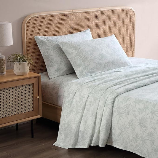 Tommy Bahama - Queen Size Sheets Set, Crisp & Tailored Cooling Sheets with a Smooth Cotton Percale Lightweight Feel - Bed Sheets with Matching Pillowcases & Fitted Sheet (Pen and Ink Palm Green)