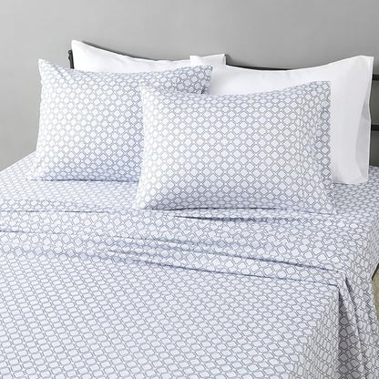 Amazon Basics Lightweight Microfiber 4-Piece Bed Sheet Set, Full, Aqua, Printed