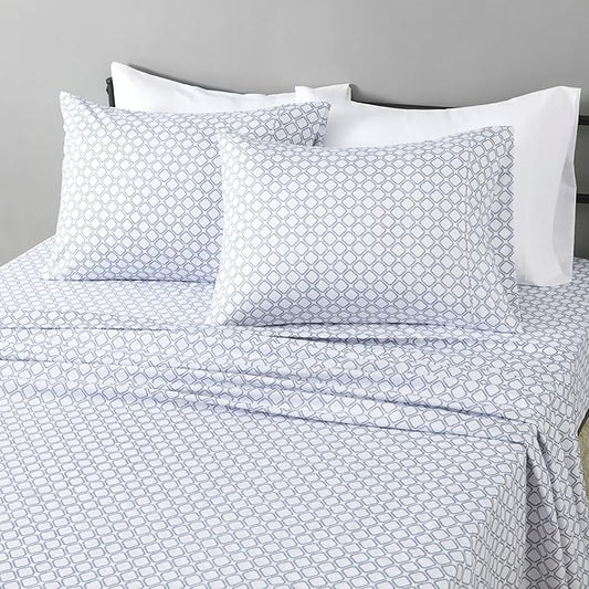 Amazon Basics Lightweight Microfiber 4-Piece Bed Sheet Set, Aqua, Printed, Queen