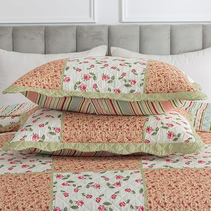 HoneiLife Queen Size Quilt Sets - Microfiber Quilt Set 3-Piece,Lightweight Bedspreads Reversible Coverlets Retro Bed Cover Floral Bedding Set, Queen Quilt Bedding Sets for All Season Use