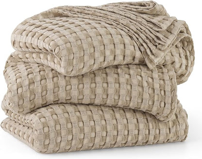 Bedsure Cooling Cotton Waffle Oversized King Blanket - Lightweight Breathable Blankets Rayon Derived from Bamboo for Hot Sleepers, Luxury Throws for Bed and Sofa, Light Brown, 120x96 Inches