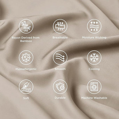 Bedsure Pillow Cases Standard Size, Cooling Pillow Cases, Rayon Derived from Bamboo Simply Taupe Pillowcases Standard Set of 2, PureWoven Silky Soft Pillow Covers with Envelope Closure, 20x26 Inches