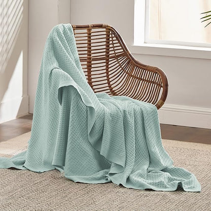 Bedsure Gentlesoft 100% Cotton Blanket Twin XL Size for College Dorm - Cooling Breathable and Soft for Spring Summer, Waffle Weave Twin Blanket for Bed, Dorm Room Essentials, Mint, 66x90 inches