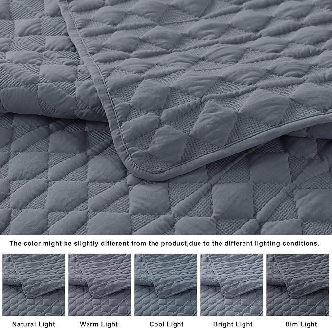 WDCOZY Blue Oversized California Cal King Size Quilt Bedding Sets with 2 Pillow Shams, Lightweight Soft Bedspread Coverlet Bed Cover for All Season, 3 Pieces, 116x106 inches