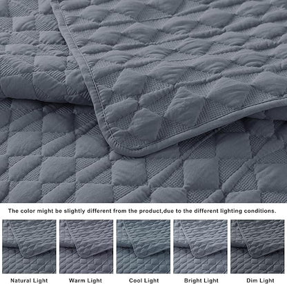 WDCOZY Blue Oversized California Cal King Size Quilt Bedding Sets with 2 Pillow Shams, Lightweight Soft Bedspread Coverlet Bed Cover for All Season, 3 Pieces, 116x106 inches