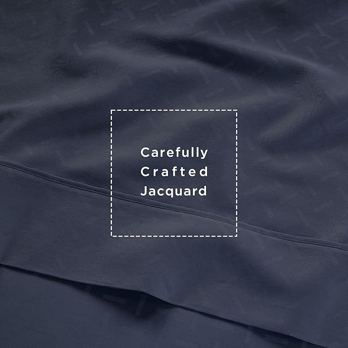 Threadmill 100% Cotton Sheets for King Size Bed | 4 Pc King Bed Sheets Set | Soft, Breathable Lightweight Damask Sateen for All-Season Use | Snug Fit Elastic Deep Pocket King Sheets | Folkstone Blue
