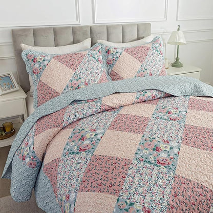 HoneiLife King Quilt Bedding Sets - Microfiber Quilt Set 3-Pieces,Lightweight Bedspreads Patchwork Coverlets Retro Bed Cover Quilt King Size All Season Quilts