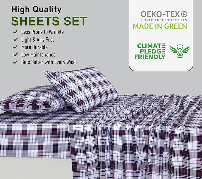RUVANTI 100% Cotton Sheets – Twin XL Size Percale Bedding, Cooling & Breathable Floral Design, Durable with a Crisp, Soft & Comfortable Feel, 16" Deep Pocket, 3-Piece Set, Prussian