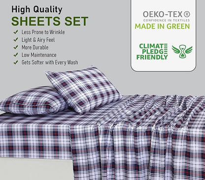 RUVANTI 100% Cotton Sheets – Full Size Percale Bedding, Cooling & Breathable Floral Design, Durable with a Crisp, Soft & Comfortable Feel, 16" Deep Pocket, 4-Piece Set, Prussian