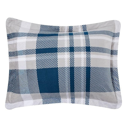 Amazon Basics 3-Piece Ultra-Soft Micromink Sherpa Bedding Set, Warm All Season Comforter, Full/Queen, Navy Plaid