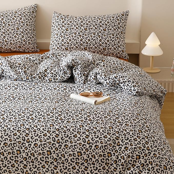 Houseri Leopard Comforter Set Queen Black Cheetah Print Bedding Sets Quilt Stylish and Bold Animal Print Bed Blanket Queen Size