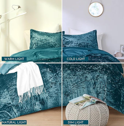 Comfort Spaces Juliette Luxe Comforter Set Velvet Lush with Soft Brushed Microfiber Reverse, All Season Cozy Velvet Bedding Sets, Fluffy Comforter Bed Set, Matching Sham, Teal Full/Queen 3 Piece