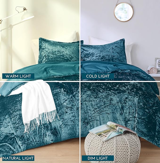 Comfort Spaces Juliette Luxe Comforter Set Velvet Lush with Soft Brushed Microfiber Reverse, All Season Cozy Velvet Bedding Sets, Fluffy Comforter Bed Set, Matching Sham, Teal Twin/Twin XL 2 Piece