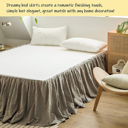 BISELINA French Linen Bed Skirt with Pleated Frills 22-Inch Tailored Drop Natural Flax Cotton Blend Dust Ruffle Soft Cozy Farmhouse Bedding (22" Queen, Grey)