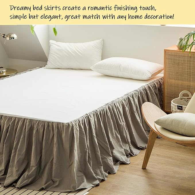 BISELINA French Linen Bed Skirt with Pleated Frills 22-Inch Tailored Drop Natural Flax Cotton Blend Dust Ruffle Soft Cozy Farmhouse Bedding (22" Twin, Grey)