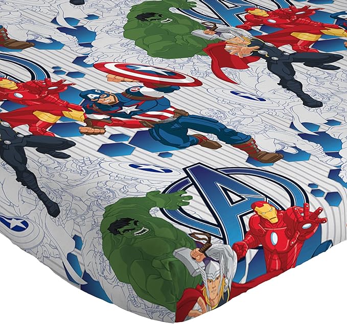 Jay Franco Kids Sheet Cartoon Set with Fitted, Flat Sheets & Pillow Cover - Ultra-Soft Bedding with Pillowcase for Room Decor, Blue - Avengers, 3 Piece Twin