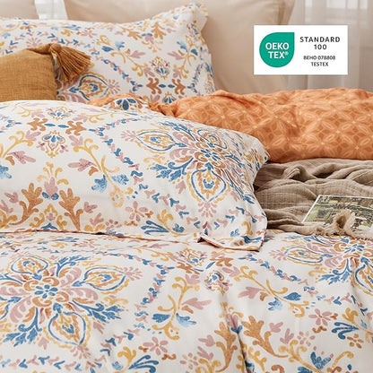 Bedsure Duvet Cover King Size - Reversible Floral Duvet Cover Set with Zipper Closure, 3 Pieces Bohemian Orange Bedding Set with 8 Corner Ties and 2 Pillow Shams 20"x36"