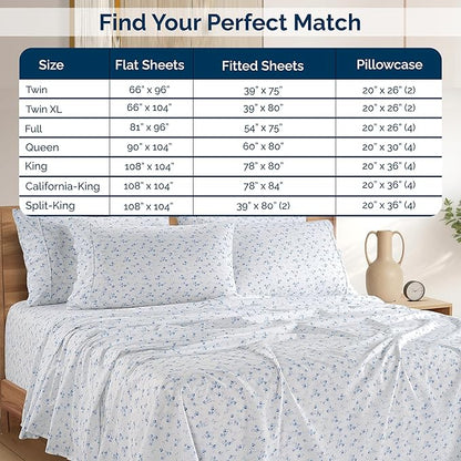 Casa Platino Queen Bed Sheets Set – 100% Cotton Sheets Queen with 4 Pillowcases, Ultra Soft & Breathable Cool Fabric, Tailored Fit with 15" Deep Pockets, Great Everyday Sheets – Floralis
