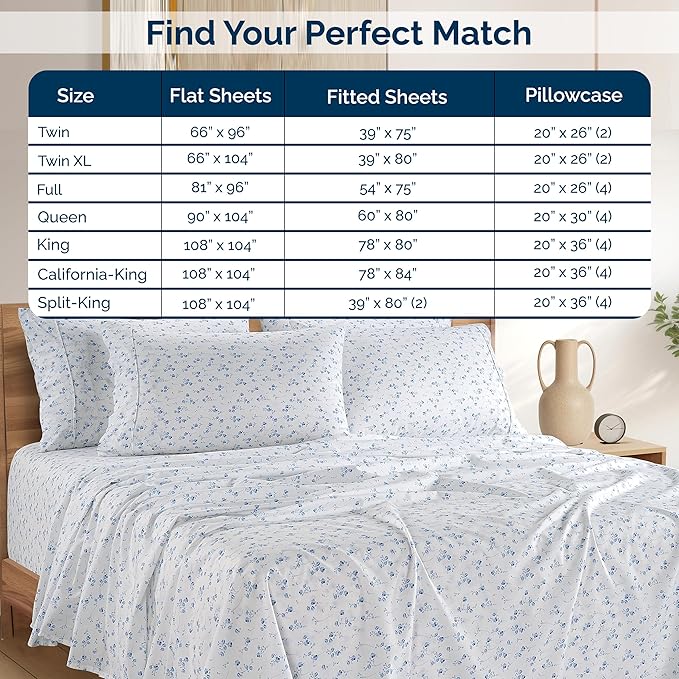 Casa Platino King Bed Sheets Set – 6 Piece Set Made from Natural 100% Cotton Sheets King, Soft Breathable Fabric, Tailored Fit with 15" Deep Pockets, Ideal for Modern Homes & Guest Beds – Floralis