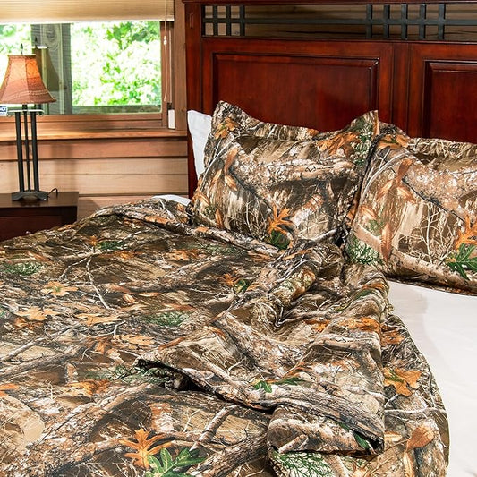 Northwest Realtree Twin Size 1 Comforter and 1 Sham Set, All Seasons, Boys and Girls Soft Cabin Bedding, Edge Camo