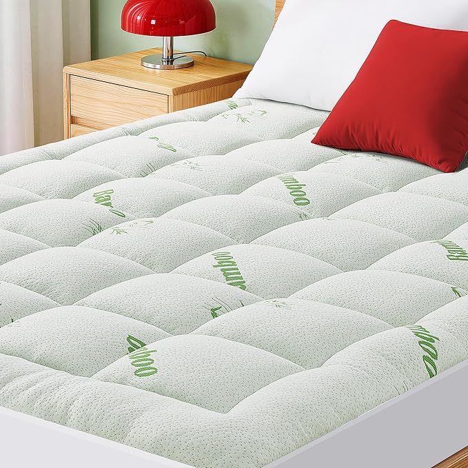 Mattress Pad Twin Size, Cooling Pillow Top Mattress Topper, Ultra Soft Viscose Made from Bamboo, Breathable for Hot Sleepers, Deep Pocket 8"-20", Green