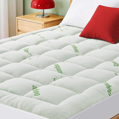 Mattress Pad Twin Size, Cooling Pillow Top Mattress Topper, Ultra Soft Viscose Made from Bamboo, Breathable for Hot Sleepers, Deep Pocket 8"-20", Green