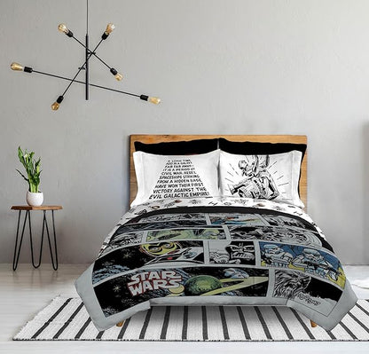 Jay Franco Star Wars Comic Book Queen Size Comforter Set - 7 Piece Bedding Includes Sheet Set & Pillow Covers - Super Soft Cozy Kids Bedding