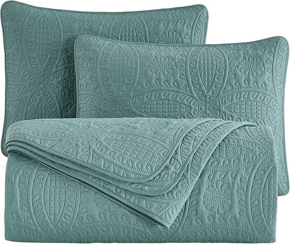 Chezmoi Collection Austin 3-piece Oversized Bedspread Coverlet Set (Queen, Spa Blue) | Oversized, Lightweight, Fade Resistant